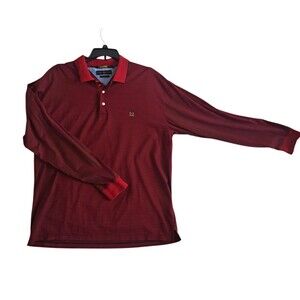 Tommy Hilfiger Golf Men's XXL Red/Black Striped Long Sleeve Cotton Polo Shirt